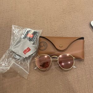 Ray-Ban Gold Frame Sunglasses with Pink Lenses
